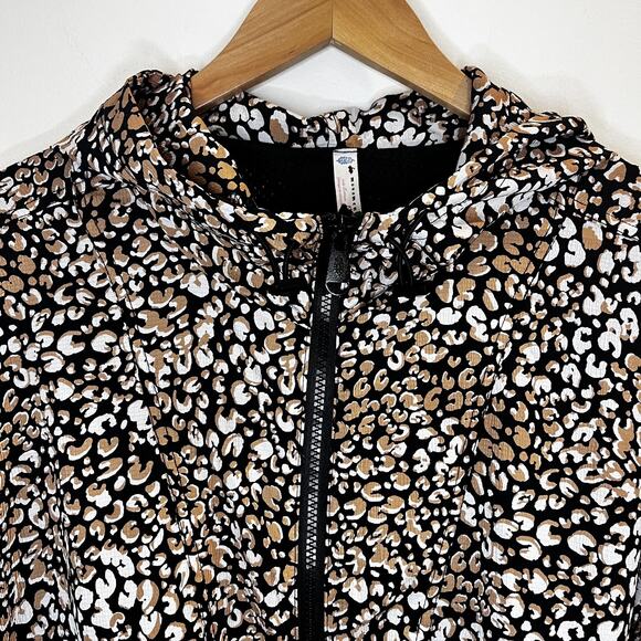 Free People Movement Light Jacket Women Small Leopard Animal Print Hooded Zip Up - Picture 5 of 16